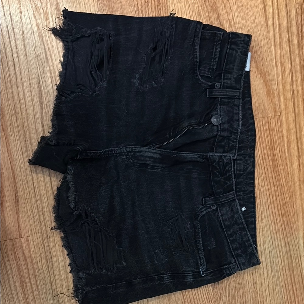 American Eagle Outfitters Black Jean Shorts Distressed Frayed Hem
